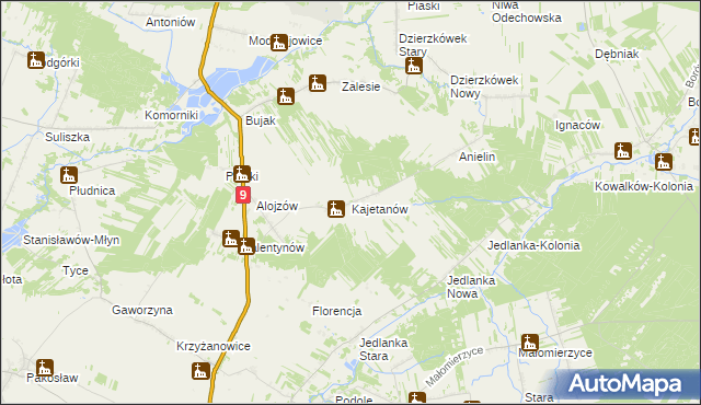 mapa Kajetanów gmina Iłża, Kajetanów gmina Iłża na mapie Targeo