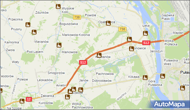 mapa Kajetanów gmina Puławy, Kajetanów gmina Puławy na mapie Targeo