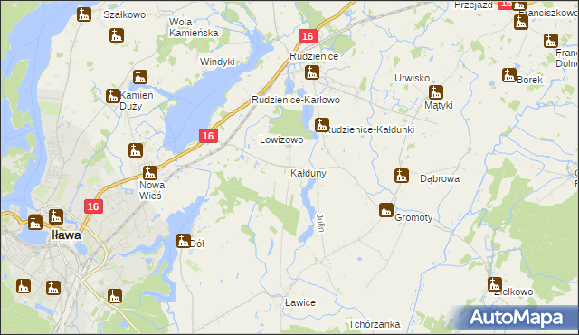 mapa Kałduny gmina Iława, Kałduny gmina Iława na mapie Targeo