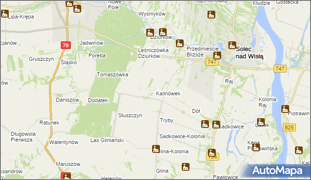 mapa Kalinówek gmina Solec nad Wisłą, Kalinówek gmina Solec nad Wisłą na mapie Targeo