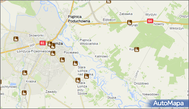 mapa Kalinowo gmina Piątnica, Kalinowo gmina Piątnica na mapie Targeo