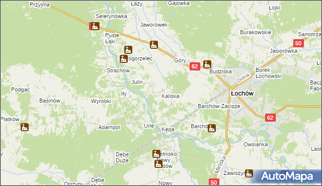 mapa Kaliska gmina Łochów, Kaliska gmina Łochów na mapie Targeo