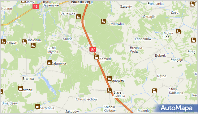 mapa Kamień gmina Białobrzegi, Kamień gmina Białobrzegi na mapie Targeo