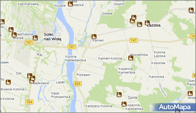 mapa Kamień-Kolonia gmina Łaziska, Kamień-Kolonia gmina Łaziska na mapie Targeo