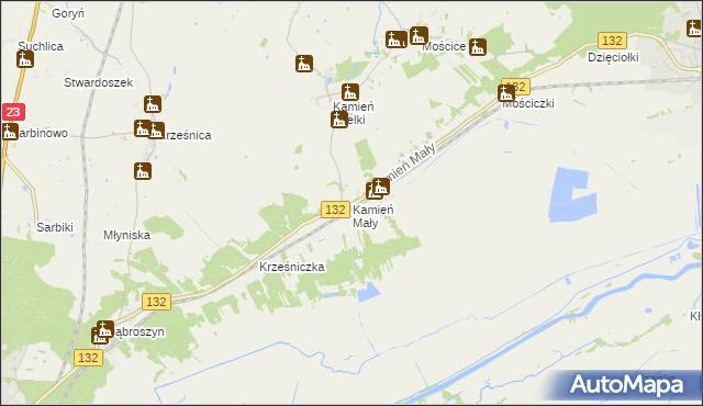 mapa Kamień Mały gmina Witnica, Kamień Mały gmina Witnica na mapie Targeo