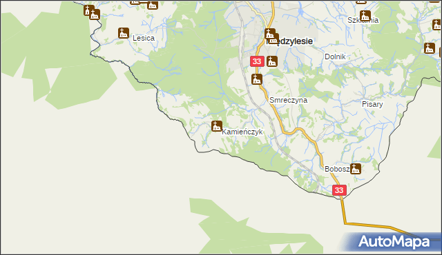 mapa Kamieńczyk gmina Międzylesie, Kamieńczyk gmina Międzylesie na mapie Targeo