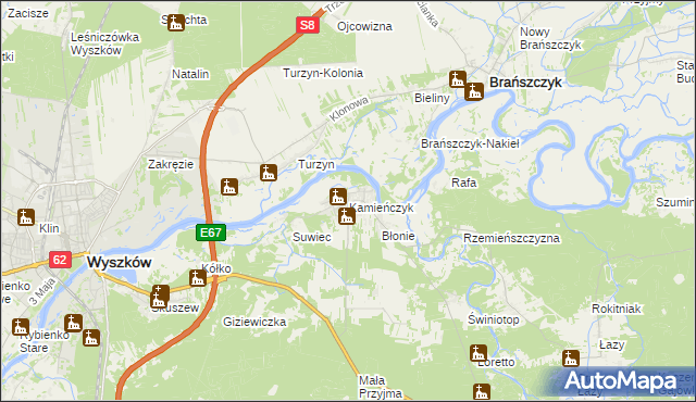 mapa Kamieńczyk gmina Wyszków, Kamieńczyk gmina Wyszków na mapie Targeo
