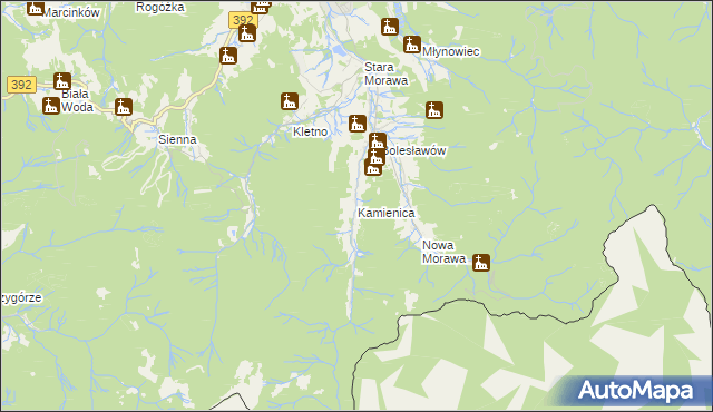 mapa Kamienica gmina Stronie Śląskie, Kamienica gmina Stronie Śląskie na mapie Targeo