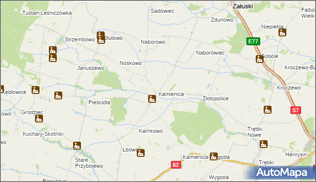 mapa Kamienica gmina Załuski, Kamienica gmina Załuski na mapie Targeo