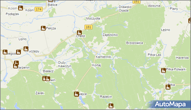 mapa Kamiennik gmina Drawsko, Kamiennik gmina Drawsko na mapie Targeo