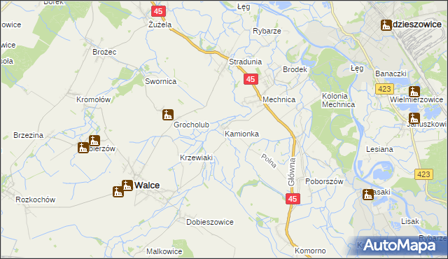 mapa Kamionka gmina Reńska Wieś, Kamionka gmina Reńska Wieś na mapie Targeo