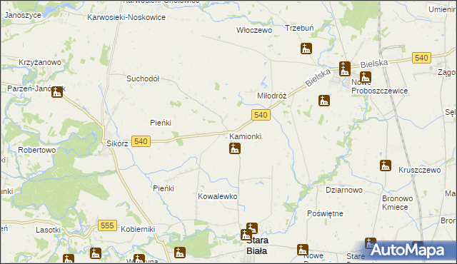 mapa Kamionki gmina Stara Biała, Kamionki gmina Stara Biała na mapie Targeo