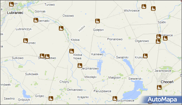 mapa Kaniewo gmina Boniewo, Kaniewo gmina Boniewo na mapie Targeo