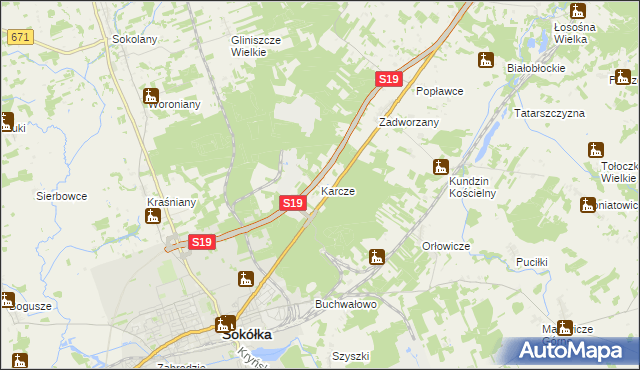 mapa Karcze gmina Sokółka, Karcze gmina Sokółka na mapie Targeo