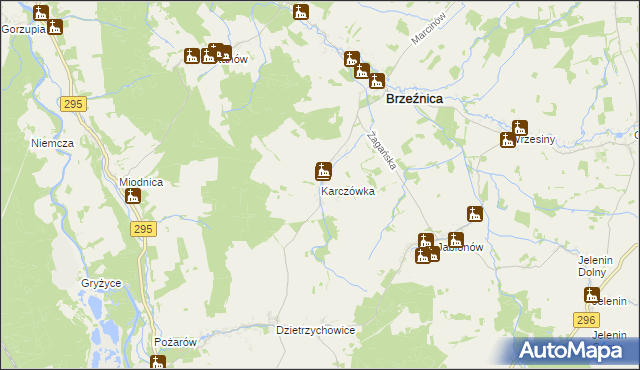 mapa Karczówka gmina Brzeźnica, Karczówka gmina Brzeźnica na mapie Targeo