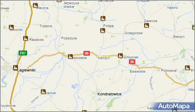 mapa Karczyn gmina Kondratowice, Karczyn gmina Kondratowice na mapie Targeo