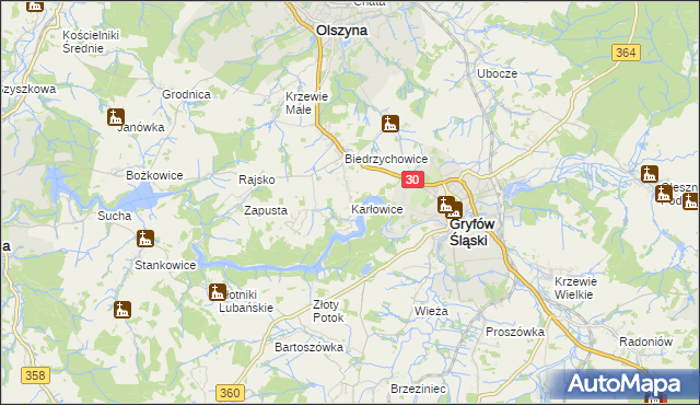 mapa Karłowice gmina Olszyna, Karłowice gmina Olszyna na mapie Targeo