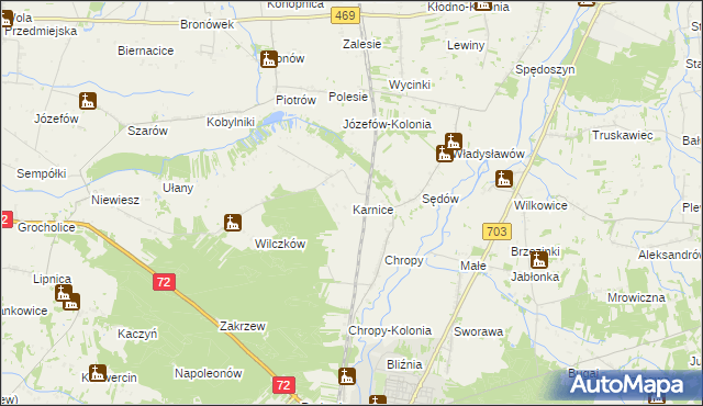 mapa Karnice gmina Poddębice, Karnice gmina Poddębice na mapie Targeo