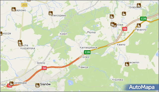 mapa Karnieszewice, Karnieszewice na mapie Targeo