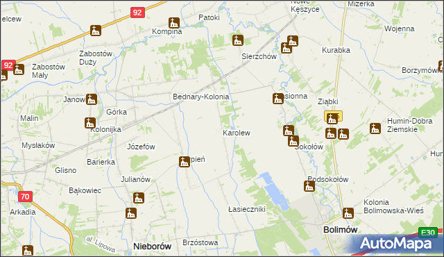 mapa Karolew gmina Nieborów, Karolew gmina Nieborów na mapie Targeo