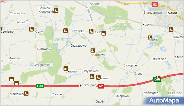 mapa Karolewo gmina Dominowo, Karolewo gmina Dominowo na mapie Targeo