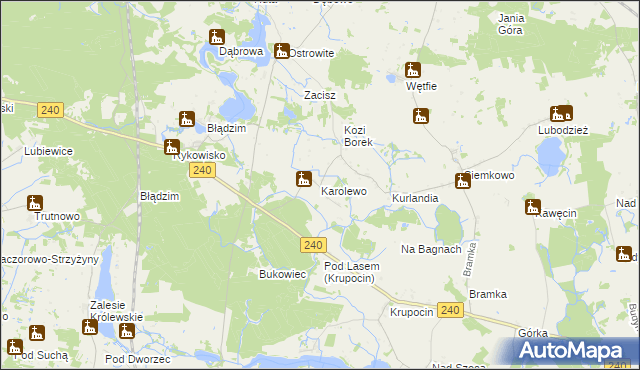 mapa Karolewo gmina Lniano, Karolewo gmina Lniano na mapie Targeo