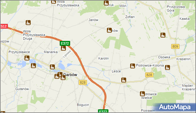 mapa Karolin gmina Garbów, Karolin gmina Garbów na mapie Targeo