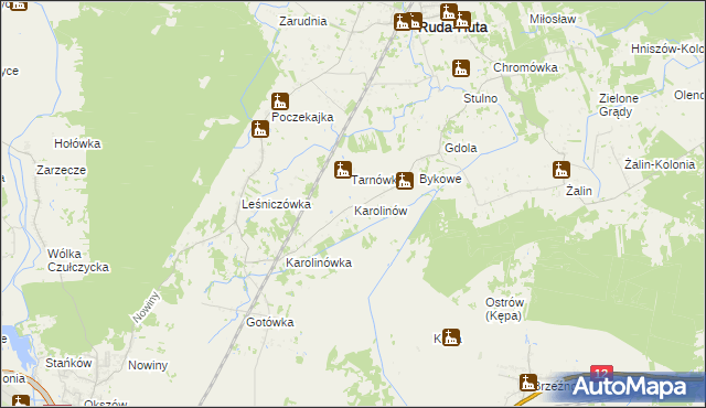 mapa Karolinów gmina Ruda-Huta, Karolinów gmina Ruda-Huta na mapie Targeo