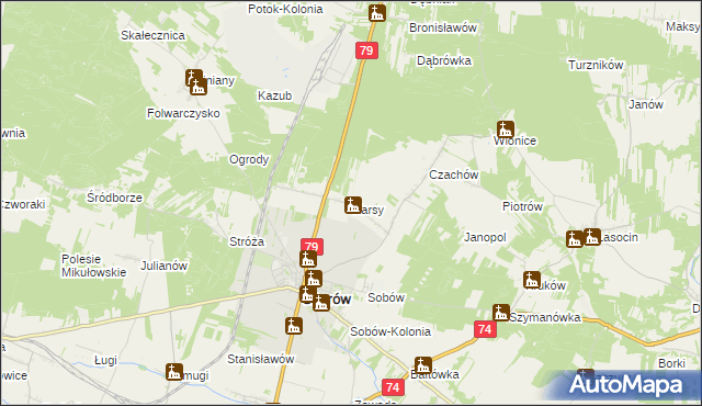 mapa Karsy gmina Ożarów, Karsy gmina Ożarów na mapie Targeo