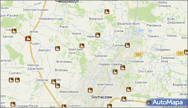 mapa Karwowo gmina Sochaczew, Karwowo gmina Sochaczew na mapie Targeo