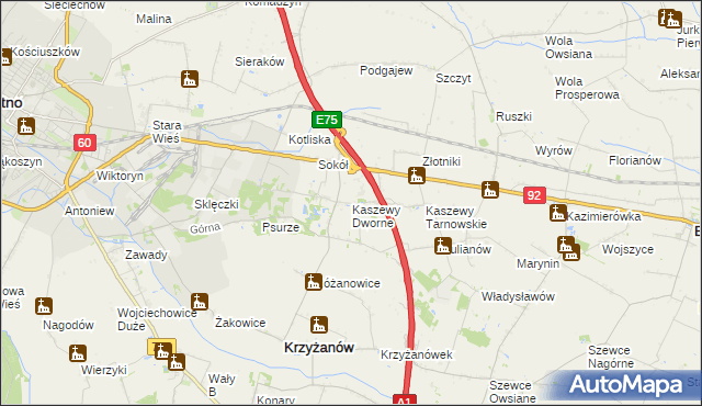 mapa Kaszewy Dworne, Kaszewy Dworne na mapie Targeo