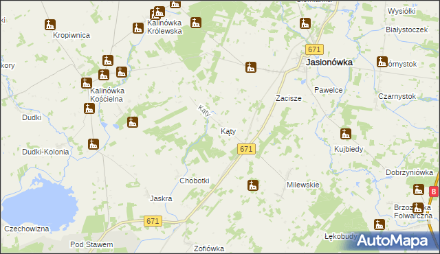 mapa Kąty gmina Jasionówka, Kąty gmina Jasionówka na mapie Targeo