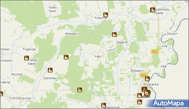 mapa Kąty gmina Kodeń, Kąty gmina Kodeń na mapie Targeo