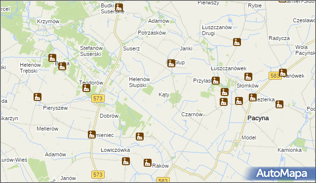 mapa Kąty gmina Pacyna, Kąty gmina Pacyna na mapie Targeo