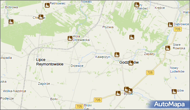 mapa Kawęczyn gmina Godzianów, Kawęczyn gmina Godzianów na mapie Targeo