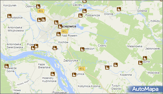 mapa Kawęczyn gmina Maciejowice, Kawęczyn gmina Maciejowice na mapie Targeo