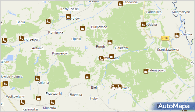 mapa Kazimierówka gmina Żmudź, Kazimierówka gmina Żmudź na mapie Targeo