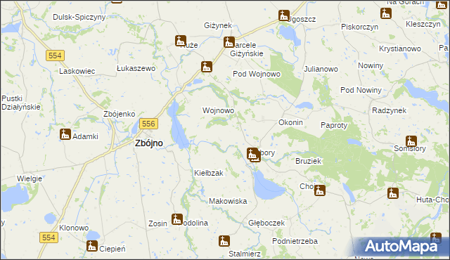 mapa Kazimierzewo gmina Zbójno, Kazimierzewo gmina Zbójno na mapie Targeo