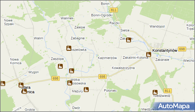 mapa Kazimierzów gmina Stara Kornica, Kazimierzów gmina Stara Kornica na mapie Targeo