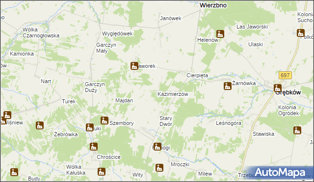 mapa Kazimierzów gmina Wierzbno, Kazimierzów gmina Wierzbno na mapie Targeo