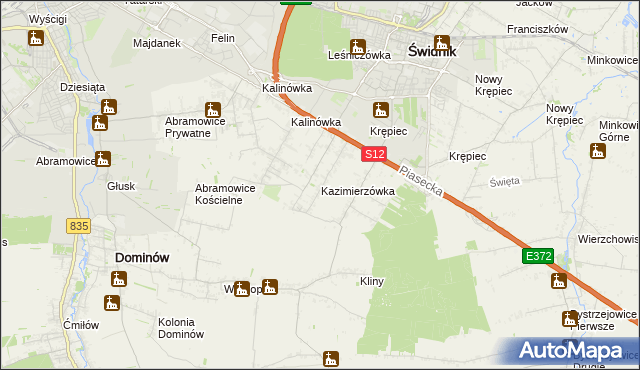 mapa Kazimierzówka gmina Głusk, Kazimierzówka gmina Głusk na mapie Targeo