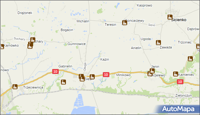 mapa Kazin gmina Nakło nad Notecią, Kazin gmina Nakło nad Notecią na mapie Targeo