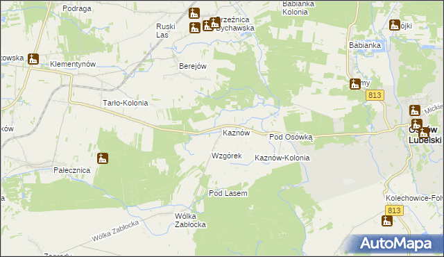 mapa Kaznów gmina Ostrów Lubelski, Kaznów gmina Ostrów Lubelski na mapie Targeo