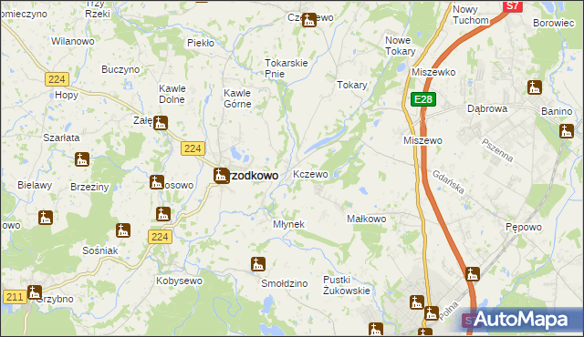 mapa Kczewo gmina Przodkowo, Kczewo gmina Przodkowo na mapie Targeo