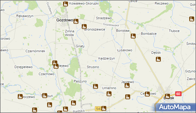 mapa Kędzierzyn gmina Bielsk, Kędzierzyn gmina Bielsk na mapie Targeo