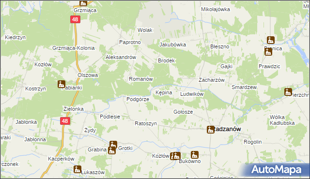 mapa Kępina gmina Radzanów, Kępina gmina Radzanów na mapie Targeo