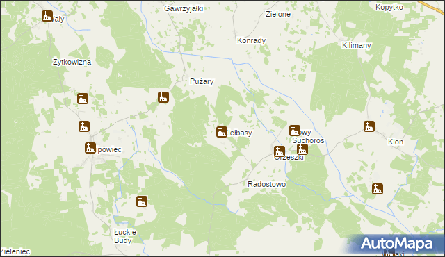mapa Kiełbasy gmina Rozogi, Kiełbasy gmina Rozogi na mapie Targeo