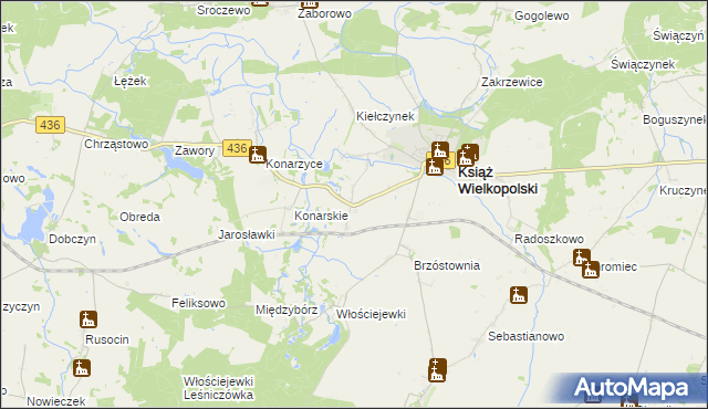 mapa Kiełczyn gmina Książ Wielkopolski, Kiełczyn gmina Książ Wielkopolski na mapie Targeo