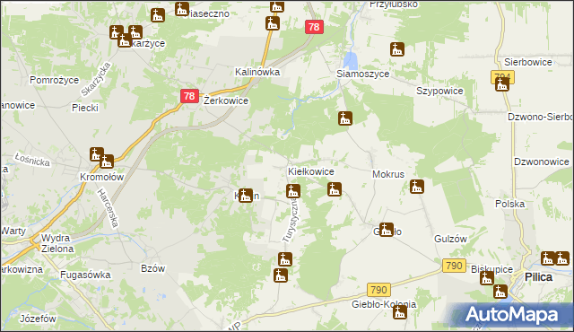 mapa Kiełkowice, Kiełkowice na mapie Targeo