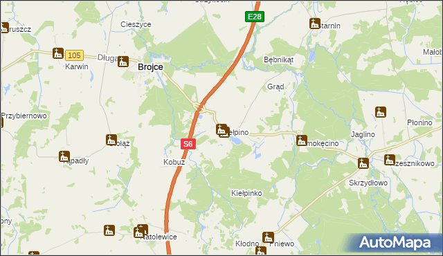 mapa Kiełpino gmina Brojce, Kiełpino gmina Brojce na mapie Targeo